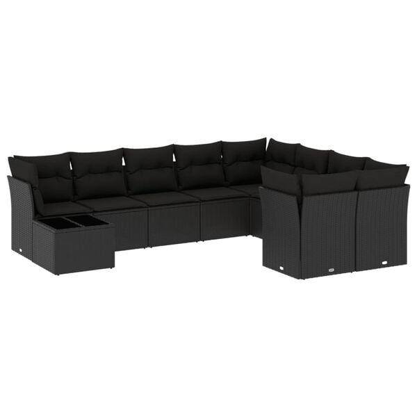 vidaXL 10 Piece Garden Sofa Set with Cushions Black Poly Rattan