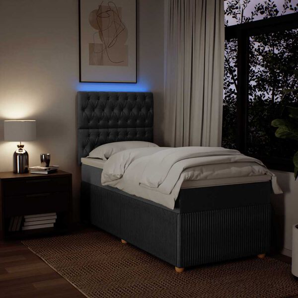 vidaXL Box Spring Bed with Mattress Dark Grey King Single Fabric