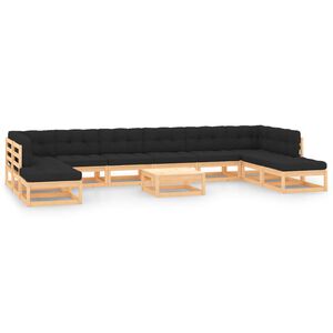 vidaXL 11 Piece Garden Lounge Set with Anthracite Cushions Pinewood
