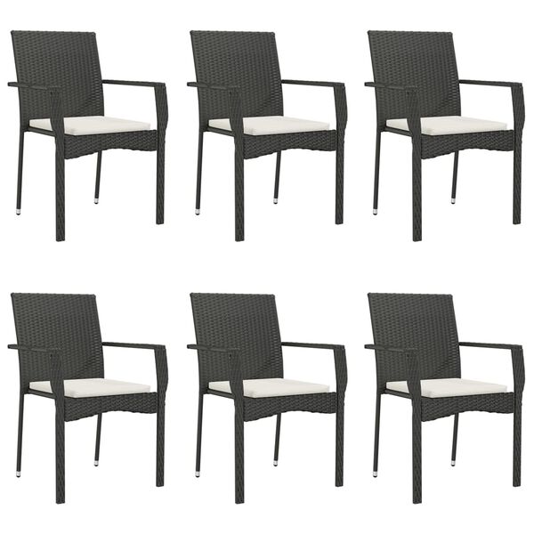 vidaXL 7 Piece Garden Dining Set with Cushions Black Poly Rattan
