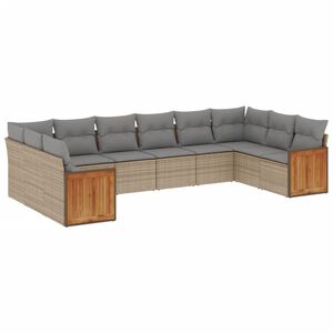 vidaXL 10 Piece Garden Sofa Set with Cushions Beige Poly Rattan