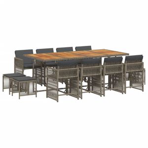 vidaXL 13 Piece Garden Dining Set with Cushions Grey Poly Rattan