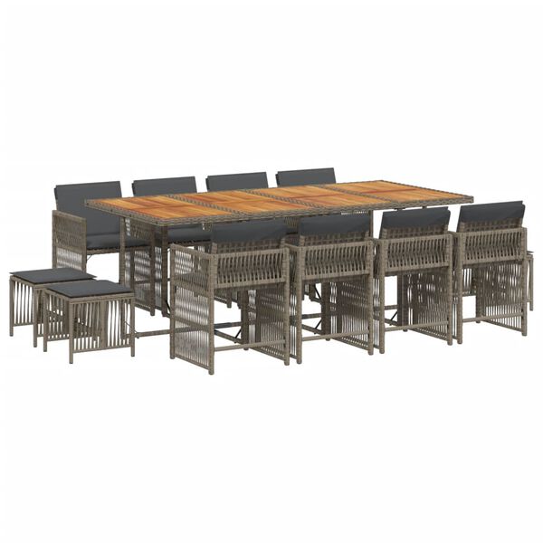 vidaXL 13 Piece Garden Dining Set with Cushions Grey Poly Rattan