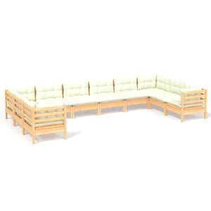 vidaXL 10 Piece Garden Lounge Set with Cream Cushions Pinewood