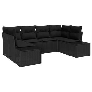 vidaXL Garden Sofa Set with Cushion 6 pcs Black Poly Rattan