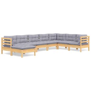 vidaXL 8 Piece Garden Lounge Set with Grey Cushions Solid Pinewood