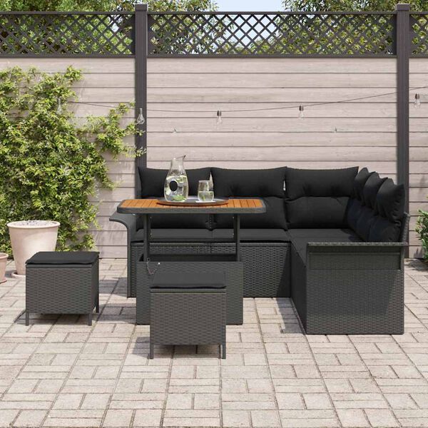 vidaXL Garden Sofa Set with Cushion with Storage 8 pcs Black