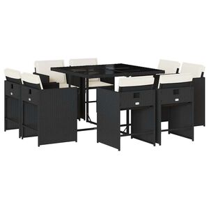 vidaXL Garden Dining Set | Black and Cream White | PE Rattan | 8-Seater