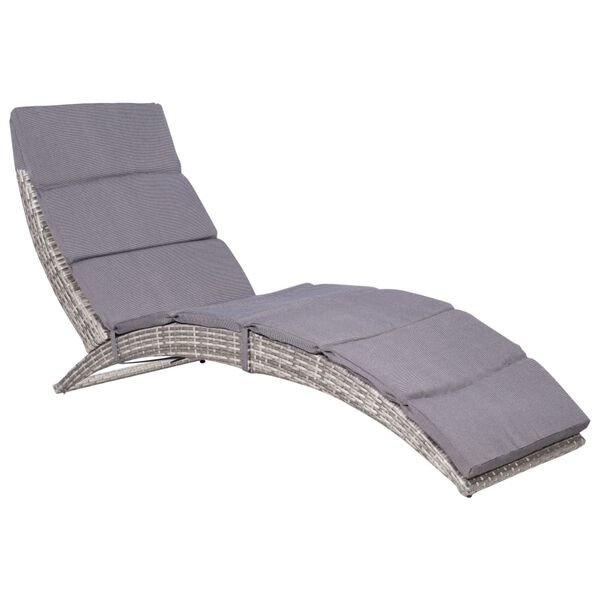 vidaXL Folding Sun Lounger with Cushion Poly Rattan Grey