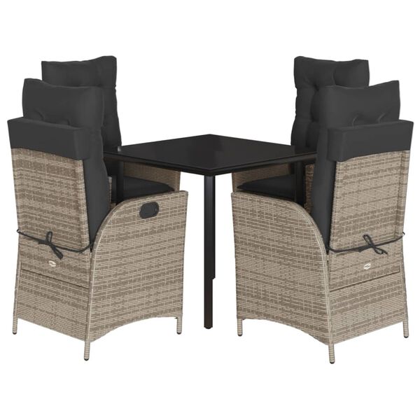 vidaXL 5 Piece Garden Dining Set with Cushions Grey Poly Rattan