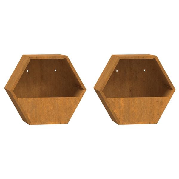 vidaXL Wall Planters 2 pcs Rusty Corten Steel 30x10x25 cm