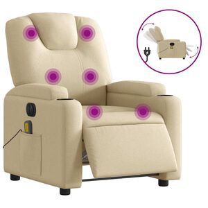 vidaXL Electric Massage Recliner Chair Cream Fabric