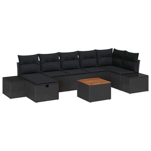vidaXL Garden Sofa Set with Cushion 8 pcs Black Poly rattan
