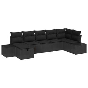 vidaXL Garden Sofa Set with Cushion 7 pcs Black Poly Rattan