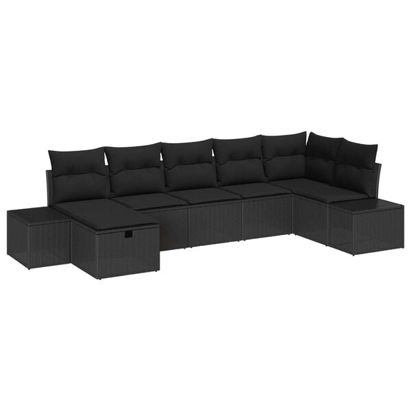 vidaXL Garden Sofa Set with Cushion 7 pcs Black Poly Rattan