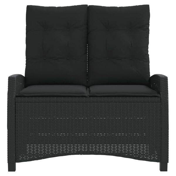 vidaXL Reclining Garden Bench with Cushions Black Poly Rattan