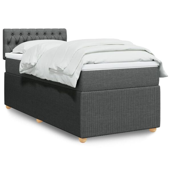vidaXL Box Spring Bed with Mattress Dark Grey King Single Fabric