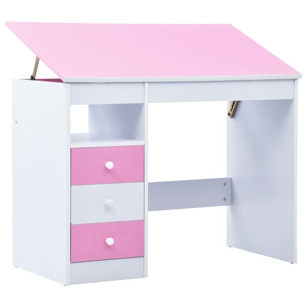 vidaXL Children Drawing Study Desk Tiltable Pink and White