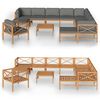 vidaXL 12 Piece Garden Lounge Set with Grey Cushions Solid Wood Teak