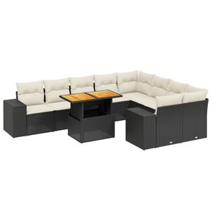 vidaXL 10 Piece Garden Sofa Set with Cushions Black Poly Rattan