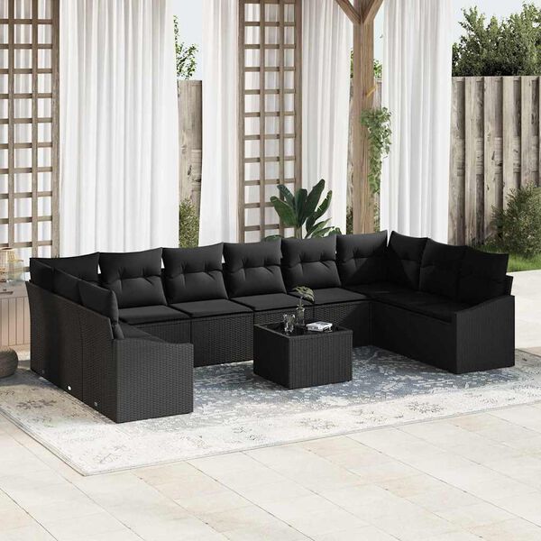 vidaXL Garden Sofa Set 11 pcs Black Poly rattan