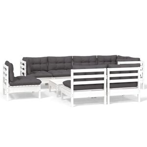 vidaXL 9 Piece Garden Lounge Set with Cushions White Solid Pinewood