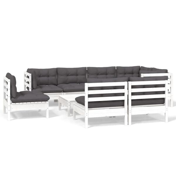 vidaXL 9 Piece Garden Lounge Set with Cushions White Solid Pinewood