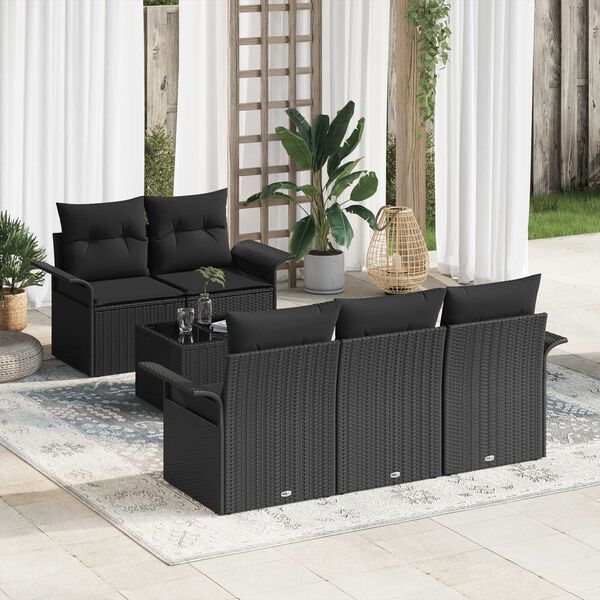 vidaXL Sofa Set with Cushion 6 pcs Black Poly Rattan