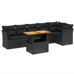 vidaXL 7 Piece Garden Sofa Set with Cushions Black Poly Rattan