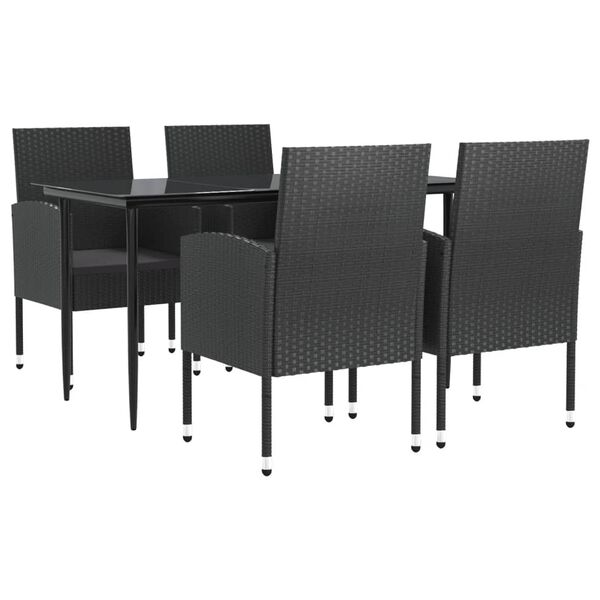 vidaXL 5 Piece Garden Dining Set Black Poly Rattan and Steel