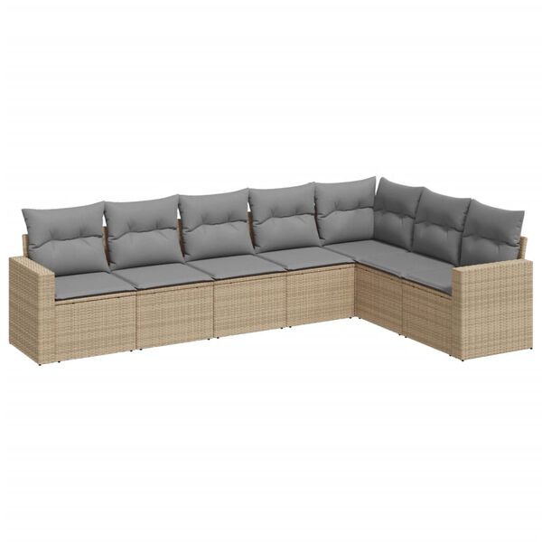 vidaXL 7 Piece Garden Sofa Set with Cushions Beige Poly Rattan