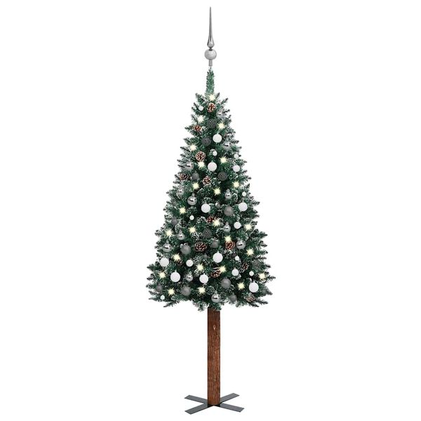 vidaXL Slim Pre-lit Christmas Tree with Ball Set Green 210 cm