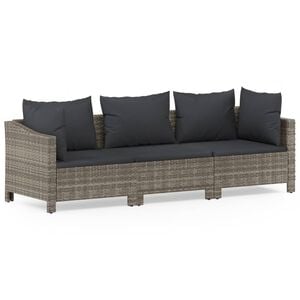 vidaXL 3 Piece Garden Lounge Set with Cushions Grey Poly Rattan