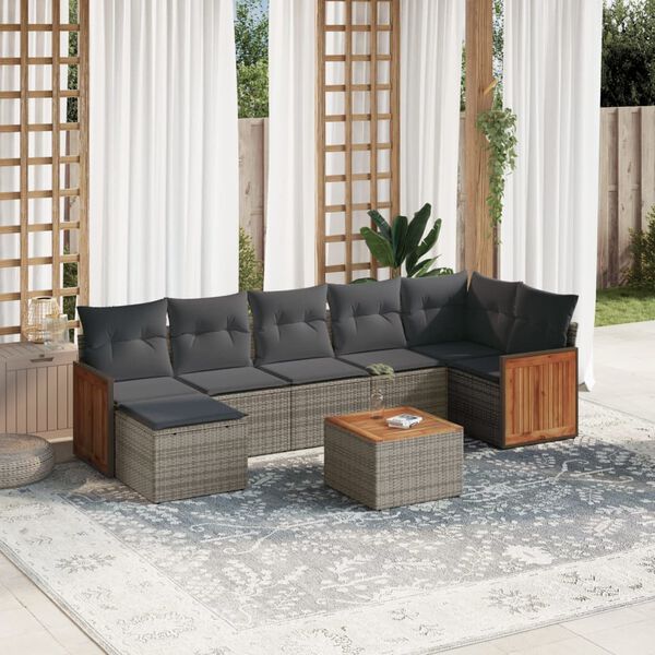 vidaXL 8 Piece Garden Sofa Set with Cushions Grey Poly Rattan