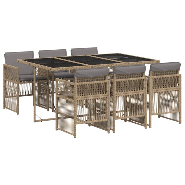 vidaXL 7 Piece Garden Dining Set with Cushions Mix Beige Poly Rattan