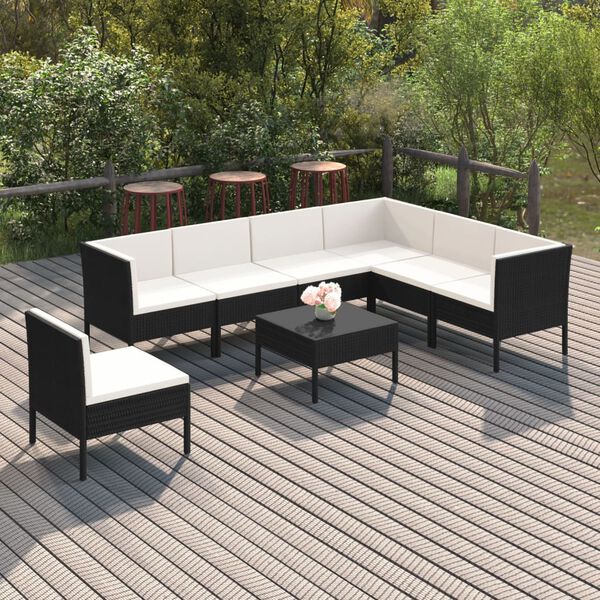 vidaXL 8 Piece Garden Lounge Set with Cushions Poly Rattan Black