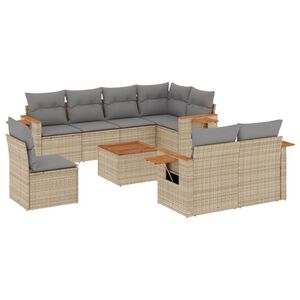 vidaXL 9 Piece Garden Sofa Set with Cushions Beige Poly Rattan