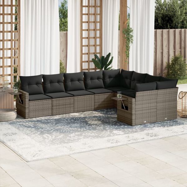 vidaXL 9 Piece Garden Sofa Set with Cushions Grey Poly Rattan