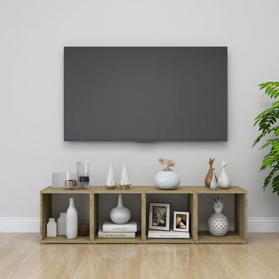 vidaXL TV Cabinet White and Sonoma Oak 37x35x37 cm Engineered Wood