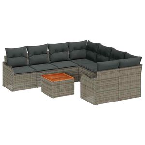 vidaXL Garden Sofa Set with Cushion 9 pcs Grey Poly Rattan
