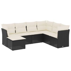 vidaXL 7 Piece Garden Sofa Set with Cushions Black Poly Rattan
