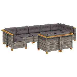 vidaXL 9 Piece Garden Sofa Set with Cushions Grey Poly Rattan