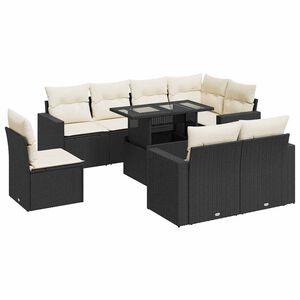 vidaXL 9 Piece Garden Sofa Set with Cushions Black Poly Rattan
