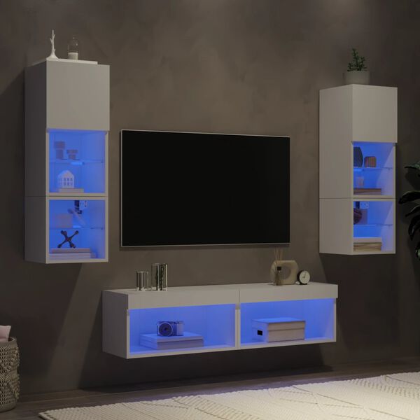 vidaXL 6 Piece TV Wall Units with LED White Engineered Wood