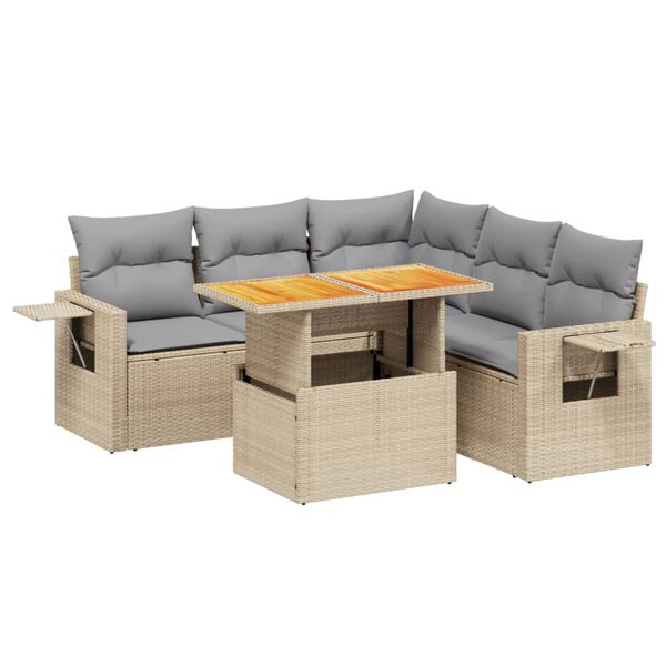 vidaXL 6 Piece Garden Sofa Set with Cushions Beige Poly Rattan