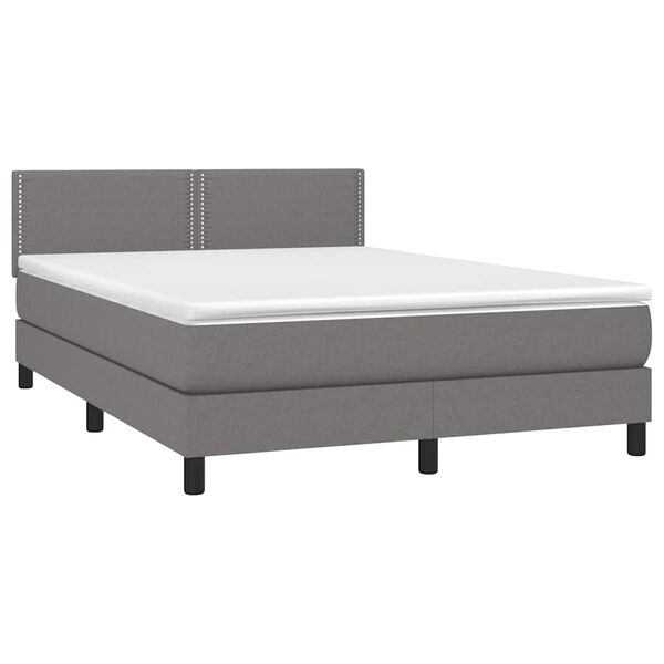 vidaXL Box Spring Bed with Mattress&LED Dark Grey 137x187 cm Double Size Fabric
