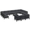 vidaXL 14 Piece Garden Lounge Set with Cushions Black Pinewood