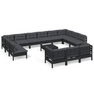 vidaXL 14 Piece Garden Lounge Set with Cushions Black Pinewood