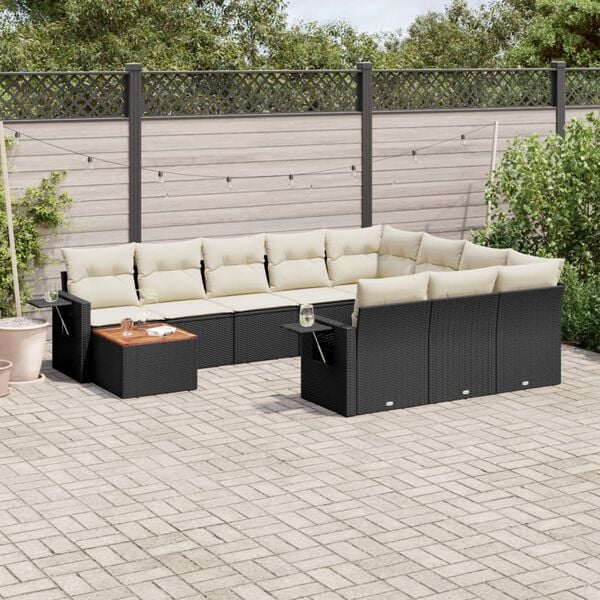 vidaXL 11 Piece Garden Sofa Set with Cushions Black Poly Rattan
