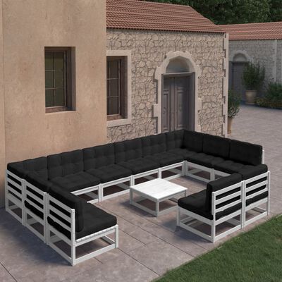 vidaXL 13 Piece Garden Lounge Set with Cushions White Solid Pinewood